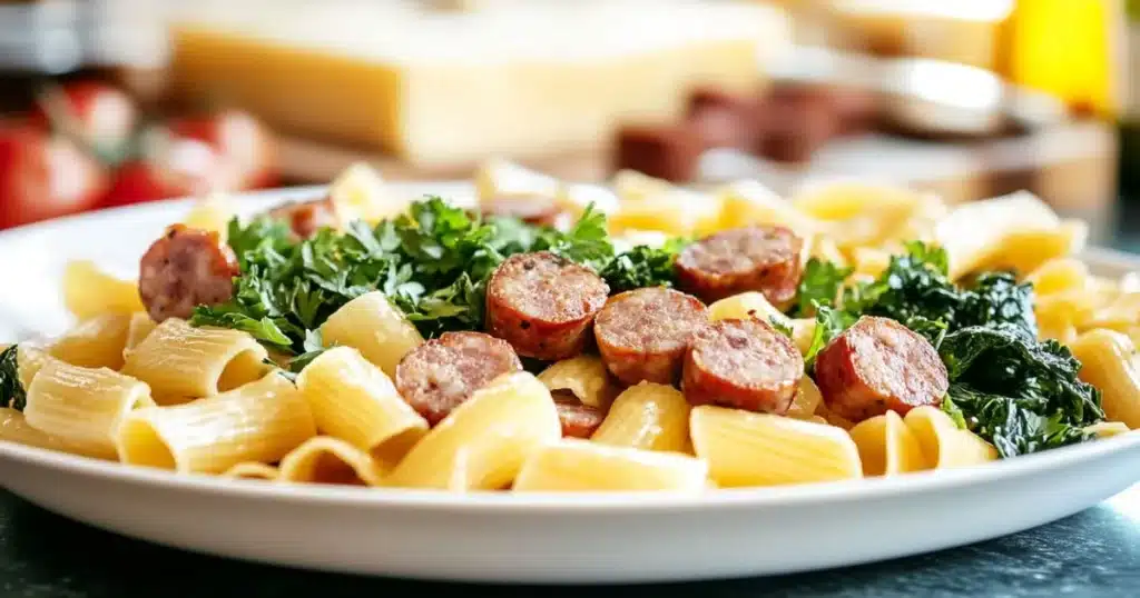 Paccheri Pasta with Sausage & Greens header