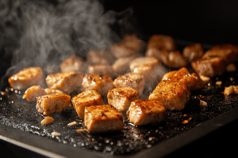 Blackstone Hibachi Recipe cooking chicken cubes