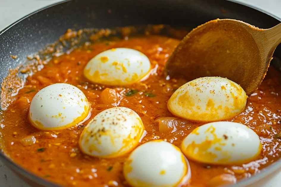 Egg Curry Recipe cooking with boiled eggs