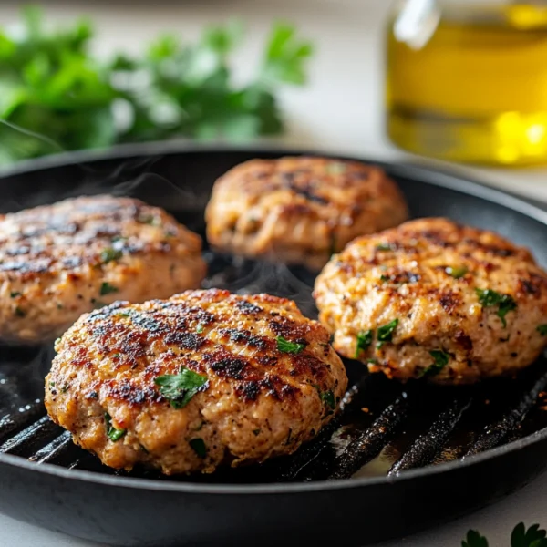 Ground Chicken Burgers preparation sizzling