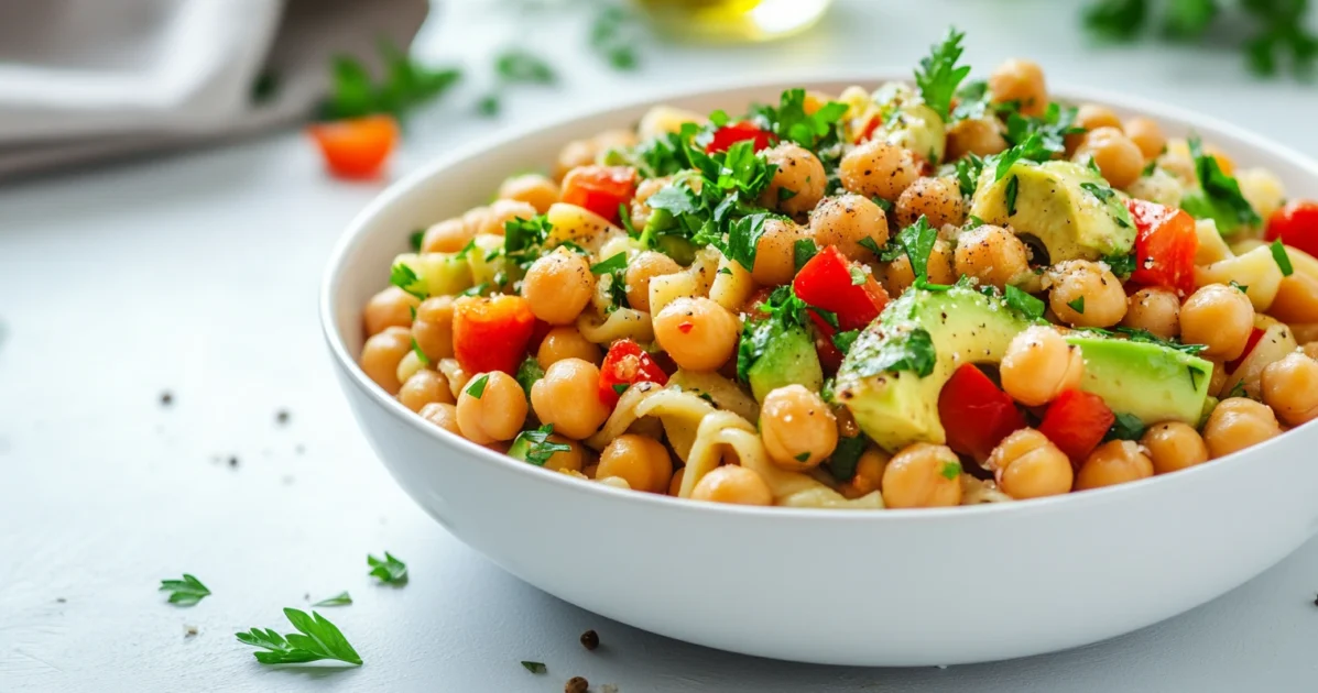 Pasta Avocado Chickpea Salad featured
