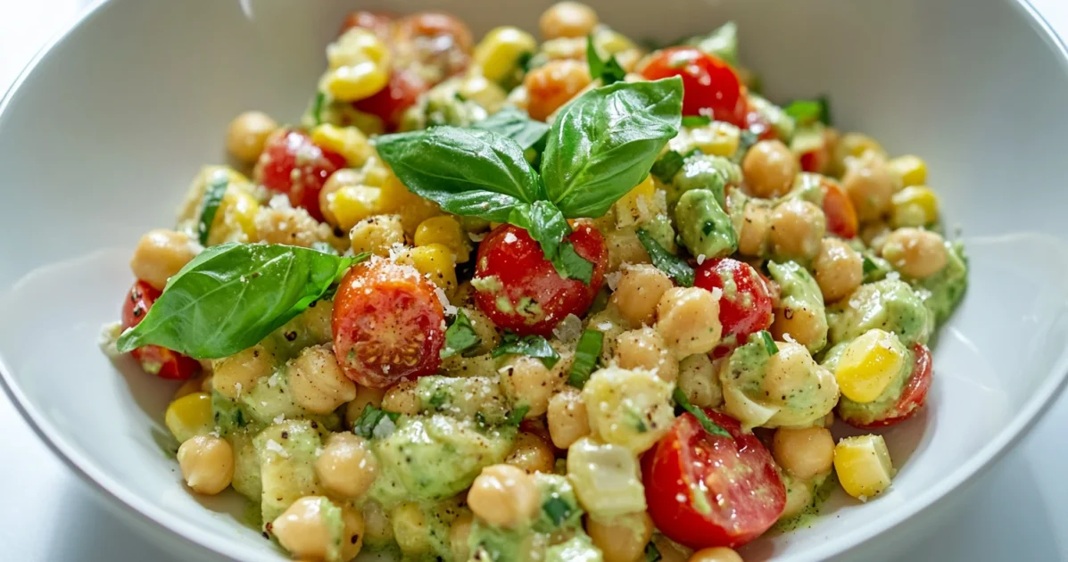 Pasta Avocado Chickpea Salad variation Creamy