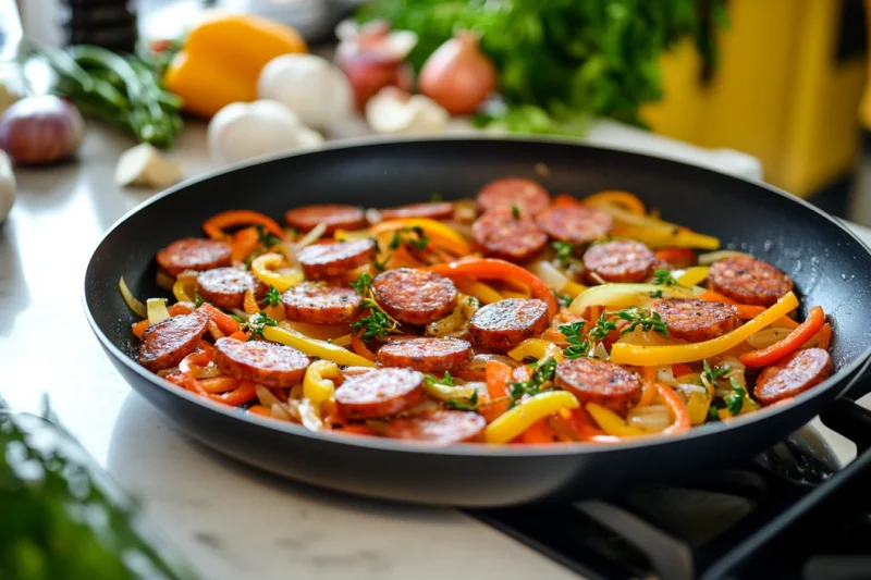 Smoked Sausage Recipes skillet preparation