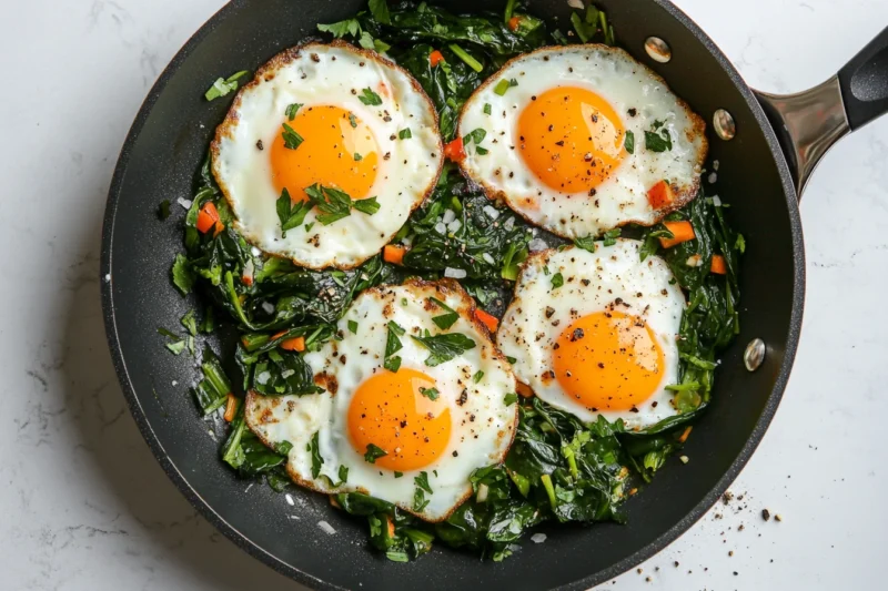 spinach and egg recipes header skillet beaten eggs
